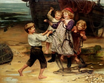 日々 牧歌的な子供たちを捕まえる アーサー・ジョン・エルズレー 印象派 Oil Paintings